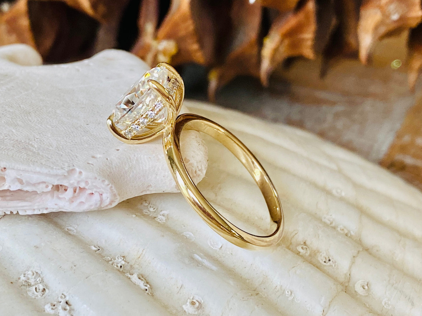 18k Gold Lab Grown Diamond CVD 3CT Oval-Cut Hidden Halo Engagement Ring, Bridal Set