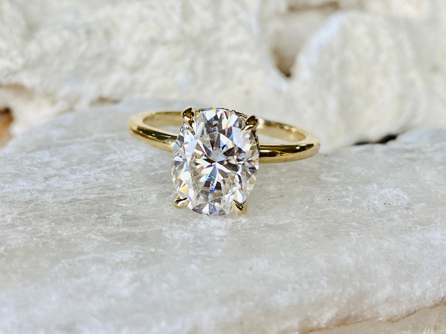 18k Gold Lab Grown Diamond CVD 3CT Oval-Cut Hidden Halo Engagement Ring, Bridal Set