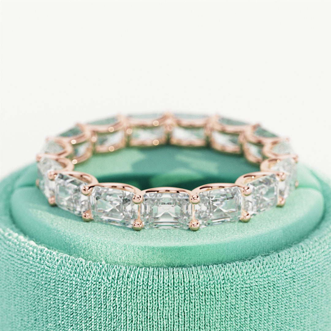 10K Gold Lab Grown Diamond CVD 4.5CT Emerald-Cut  U Shape Full Eternity Band