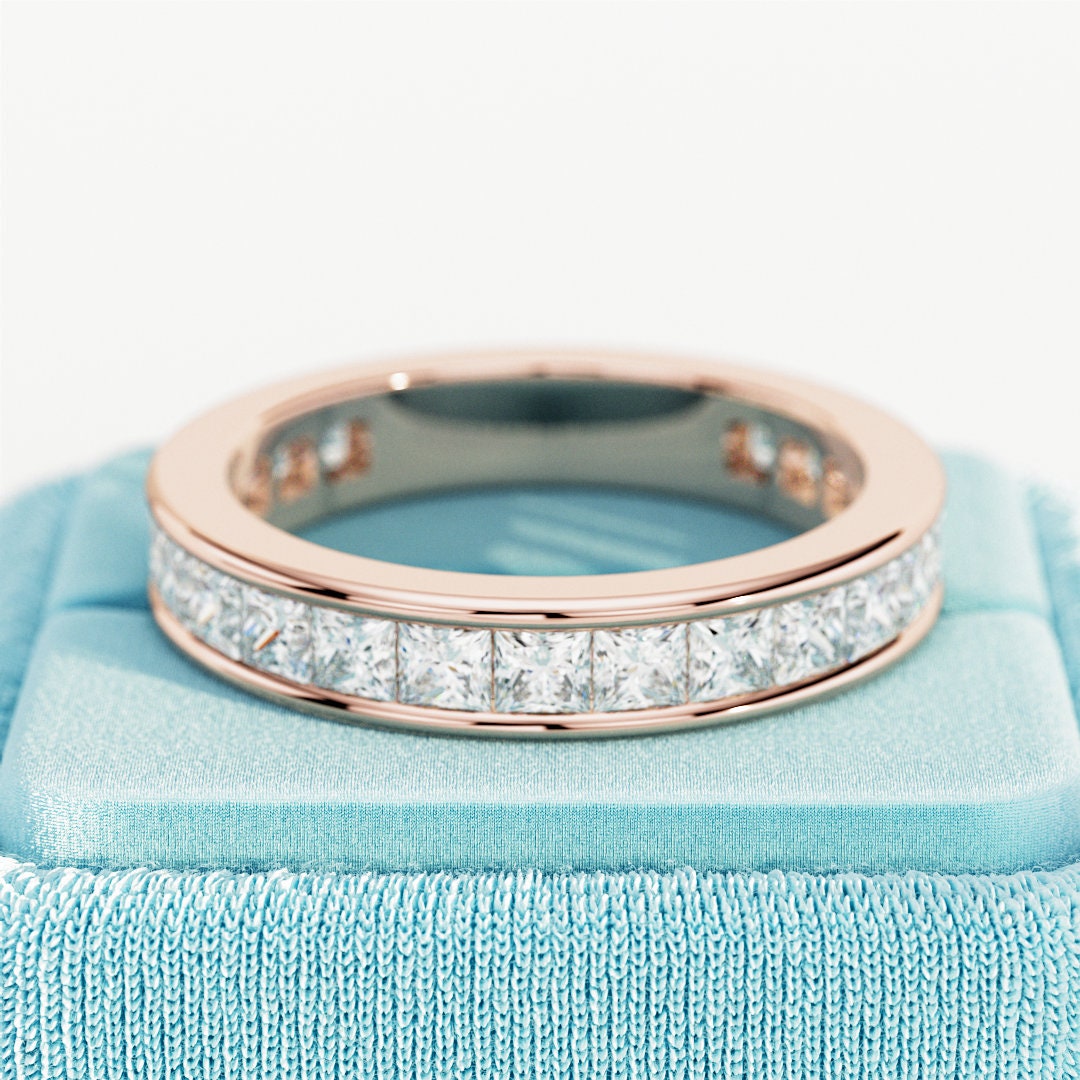 10K Gold Lab Grown Diamond CVD 2.2CT Princess-Cut Channel Set Anniversary  Band