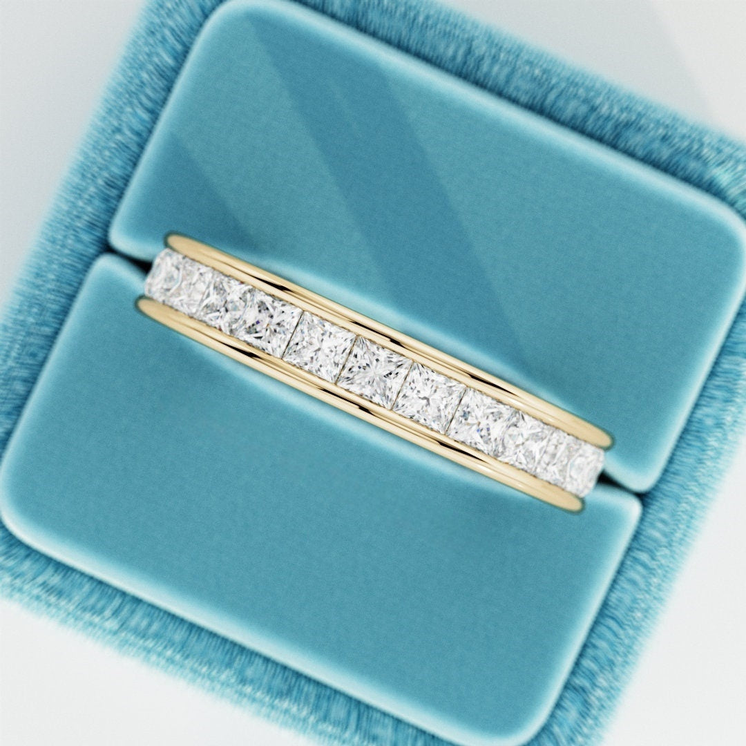 10K Gold Lab Grown Diamond CVD 2.2CT Princess-Cut Channel Set Anniversary  Band