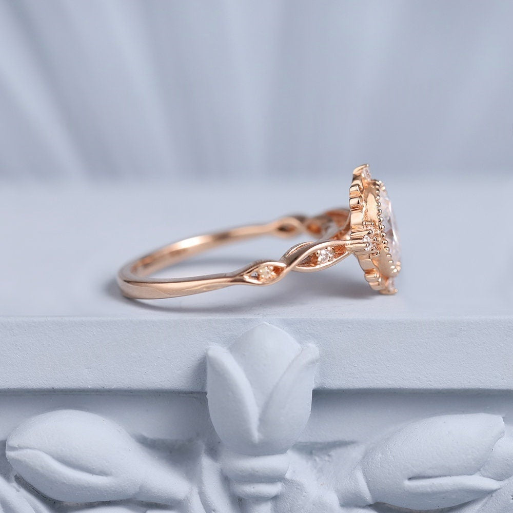 18k Gold Lab Grown Diamond CVD 2CT Oval-Cut Art Deco Filigree Wedding Ring