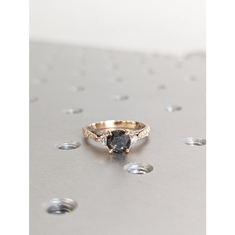 18k Gold Natural Salt Stone 1CT Round-Cut Two Tone Half Eternity Promise Ring
