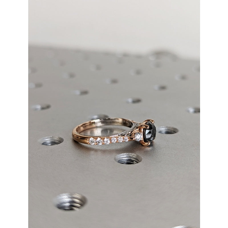 18k Gold Natural Salt Stone 1CT Round-Cut Two Tone Half Eternity Promise Ring