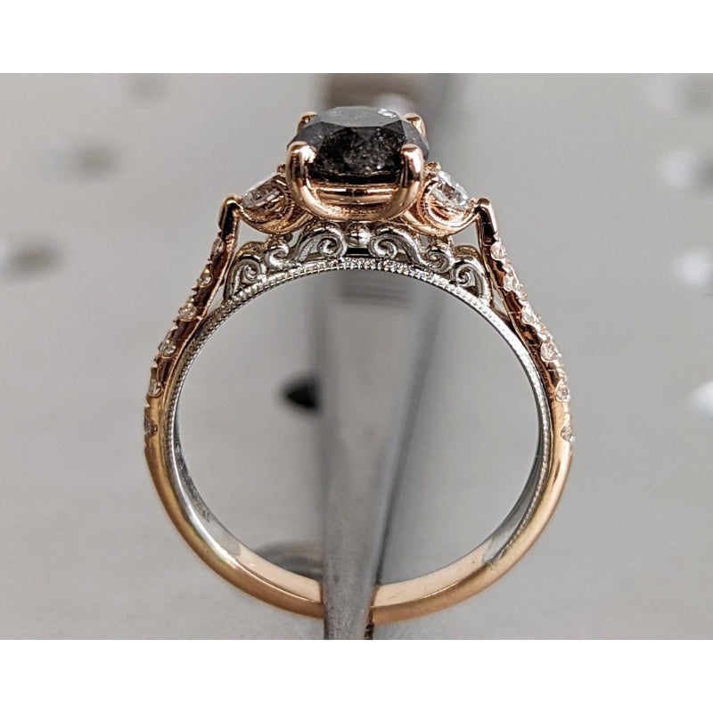 18k Gold Natural Salt Stone 1CT Round-Cut Two Tone Half Eternity Promise Ring