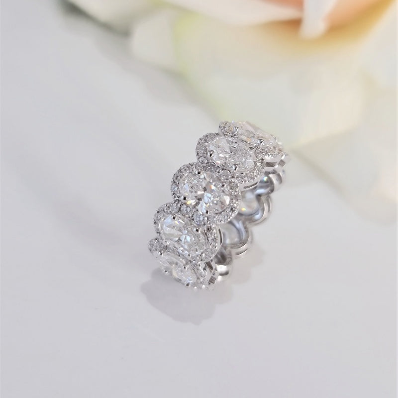 10K Gold Lab Grown Diamond CVD 7.7CT Oval-Cut Halo Eternity Wedding Band