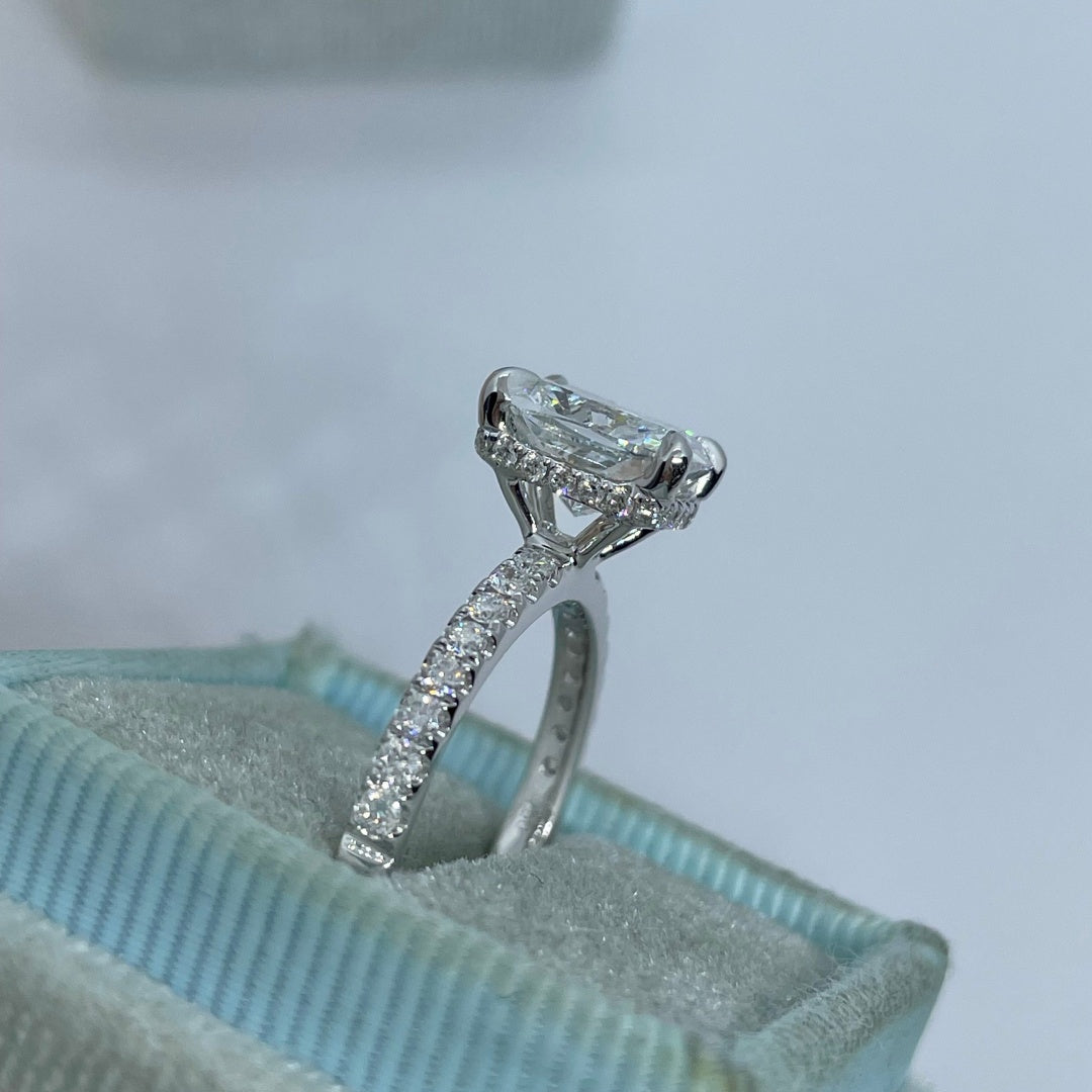 14K Gold Lab Grown Diamond CVD 2CT Elongated Cushion 4 Prong Half Eternity Anniversary Ring