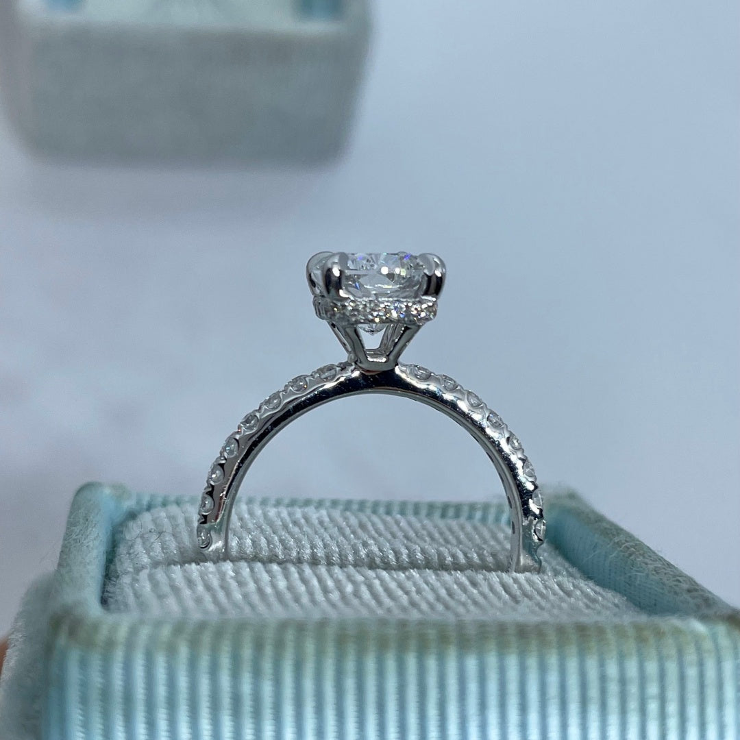 14K Gold Lab Grown Diamond CVD 2CT Elongated Cushion 4 Prong Half Eternity Anniversary Ring