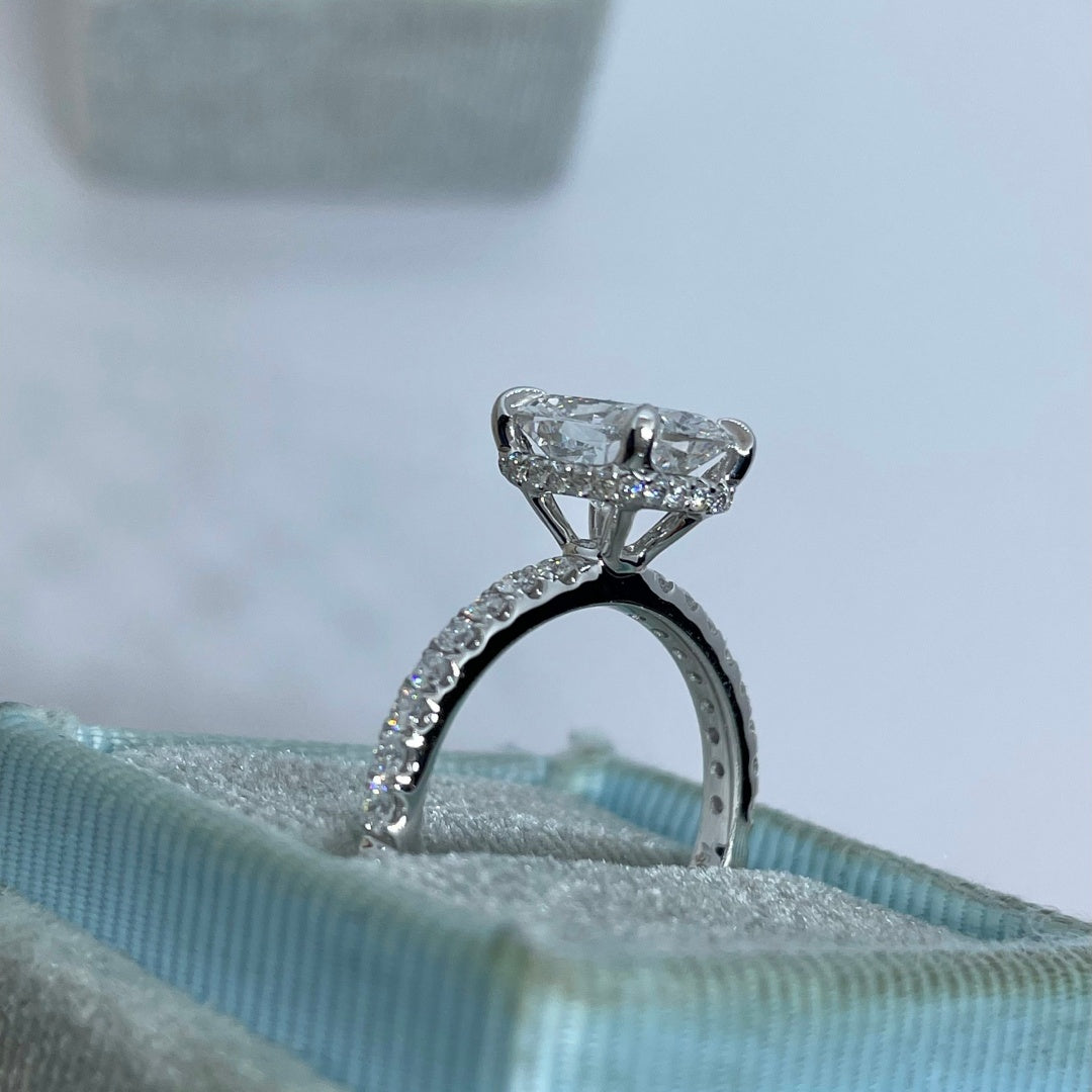 14K Gold Lab Grown Diamond CVD 2CT Elongated Cushion 4 Prong Half Eternity Anniversary Ring