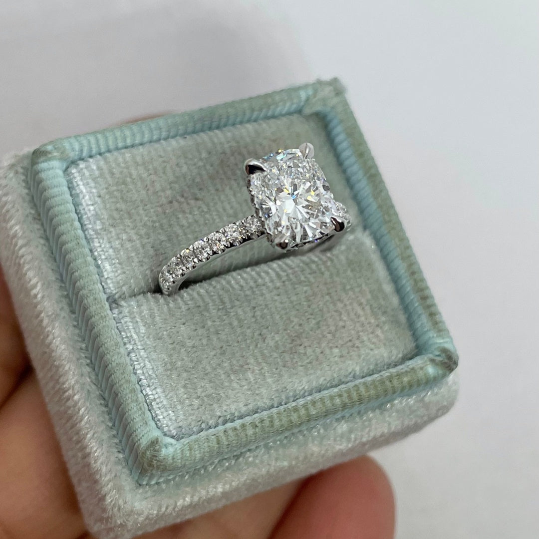 14K Gold Lab Grown Diamond CVD 2CT Elongated Cushion 4 Prong Half Eternity Anniversary Ring