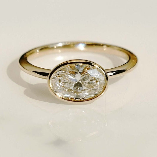 18K Gold Lab Grown Diamond CVD 1CT Oval-Cut Bezel Setting Promise Ring
