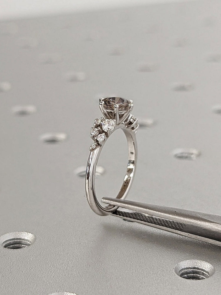 18k Gold Raw Salt and Pepper Diamond 0.5CT Round-Cut 6 Prong Vintage Brown Diamonds Engagement Ring