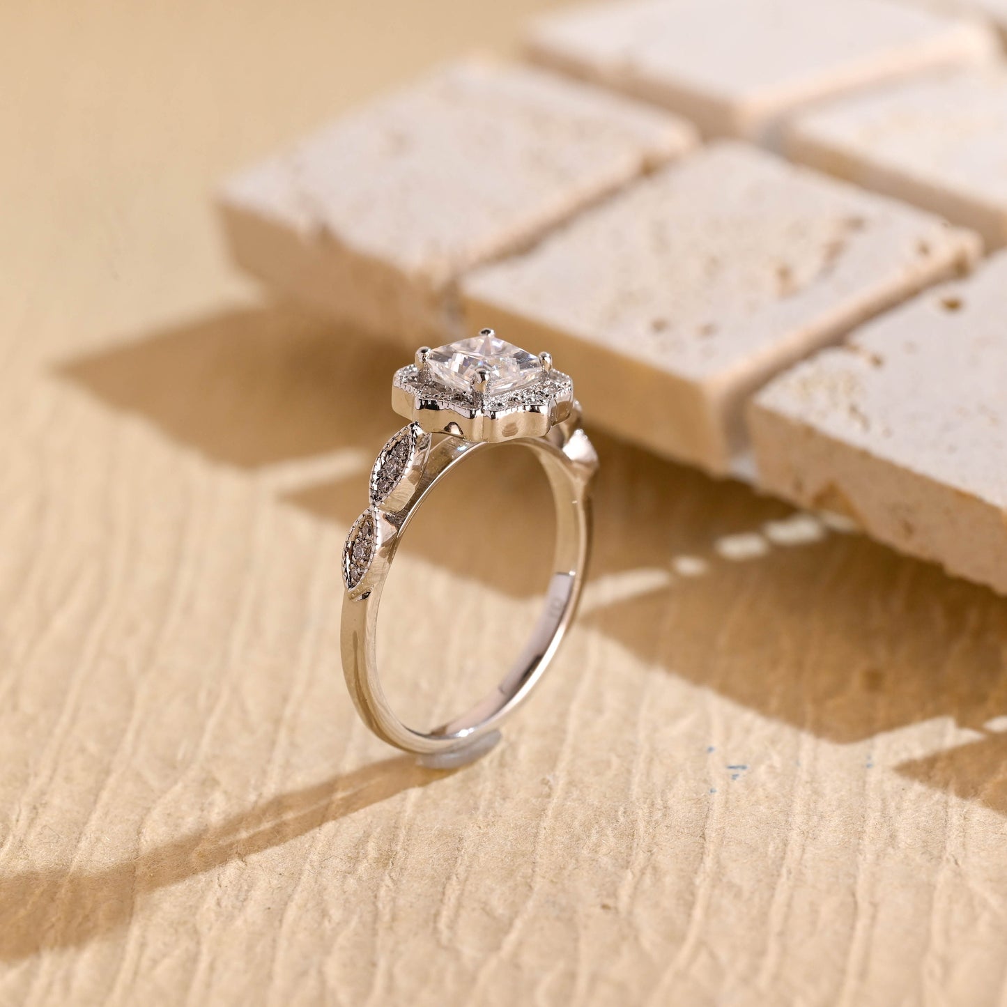 10K Gold Lab Grown Diamond CVD 1CT Princess-Cut Halo Antique Filigree Milgrain Proposal Ring