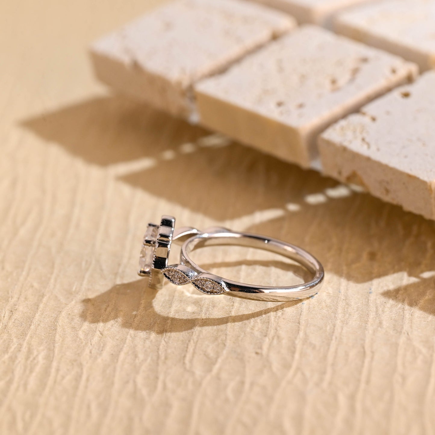 10K Gold Lab Grown Diamond CVD 1CT Princess-Cut Halo Antique Filigree Milgrain Proposal Ring
