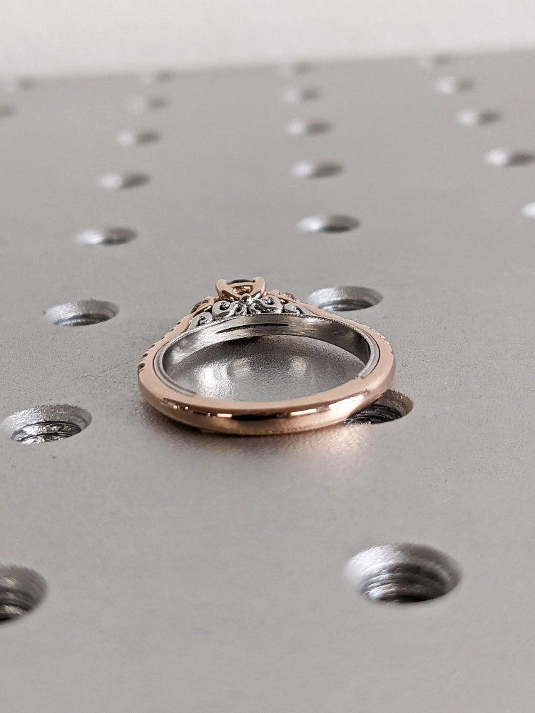 18k Gold Raw Salt and Pepper Diamond 1CT Round-Cut Two Tone Rose, White Gold Half Eternity Women Wedding Ring