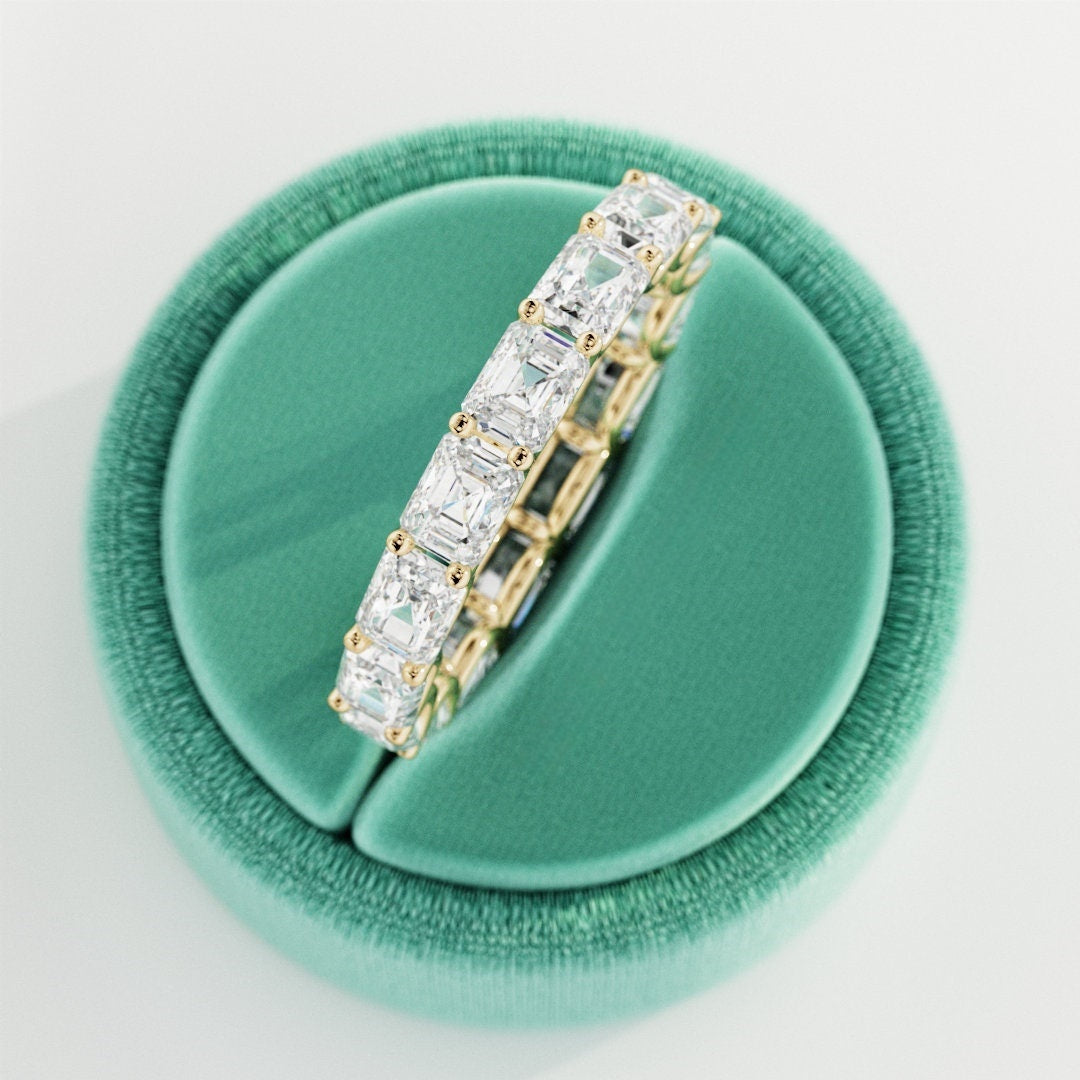 10K Gold Lab Grown Diamond CVD 4.5CT Emerald-Cut  U Shape Full Eternity Band