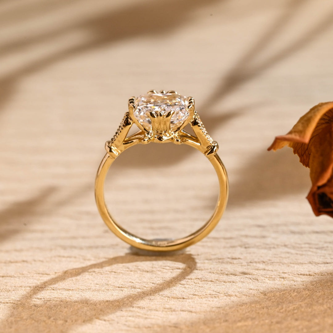 18k Gold Lab Grown Diamond CVD 2CT Cushion Filigree Milgrain Vintage Proposal Ring