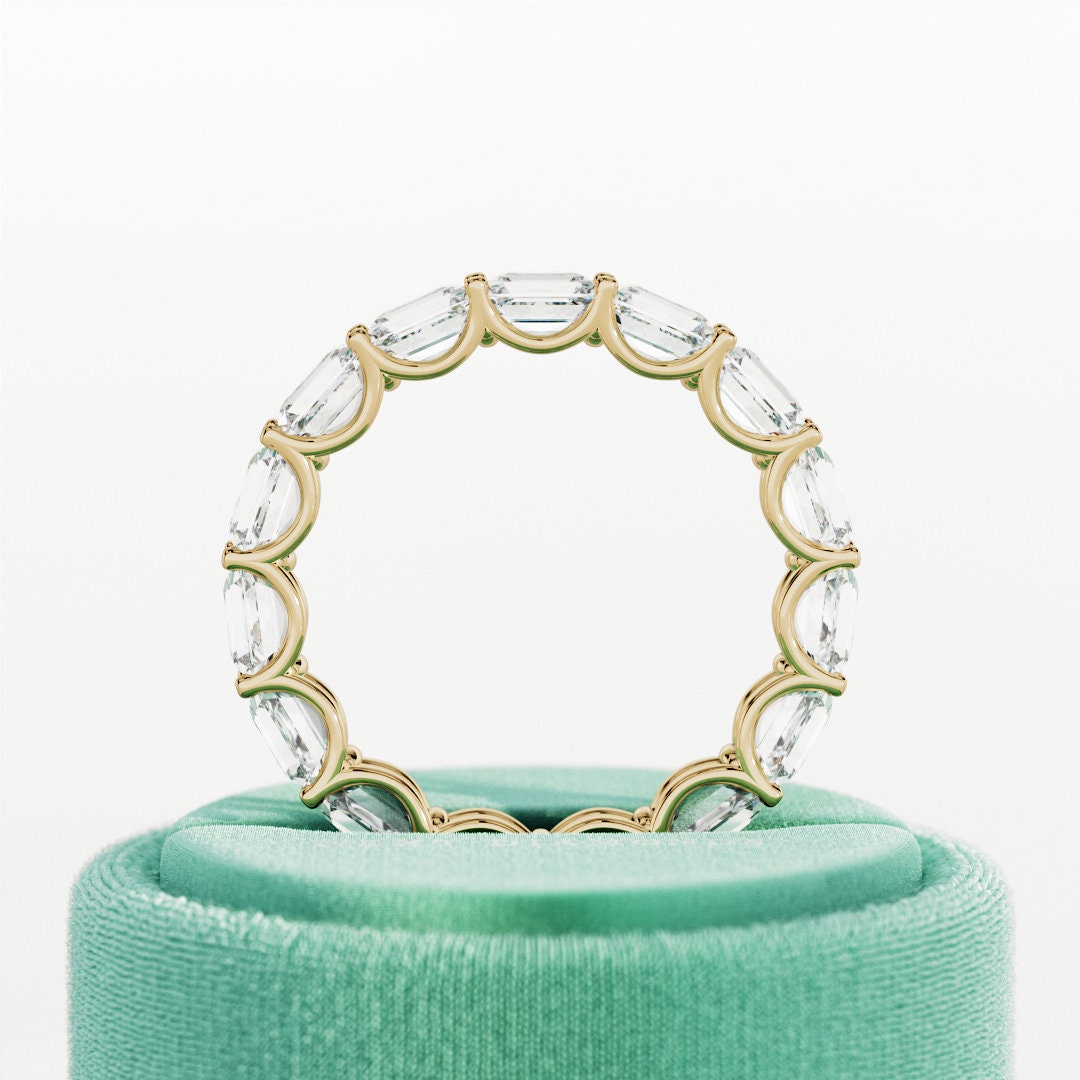 10K Gold Lab Grown Diamond CVD 4.5CT Emerald-Cut  U Shape Full Eternity Band