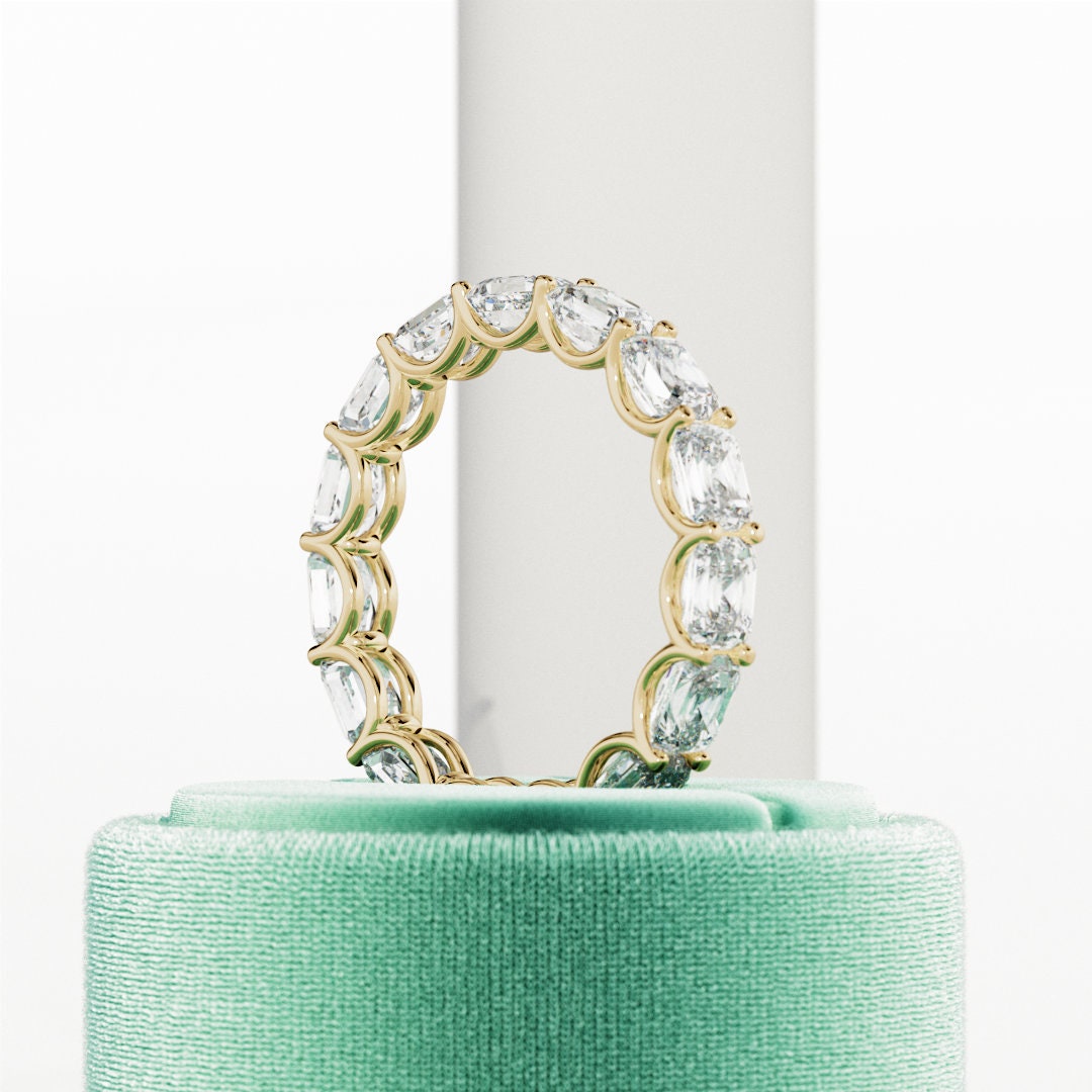 10K Gold Lab Grown Diamond CVD 4.5CT Emerald-Cut  U Shape Full Eternity Band