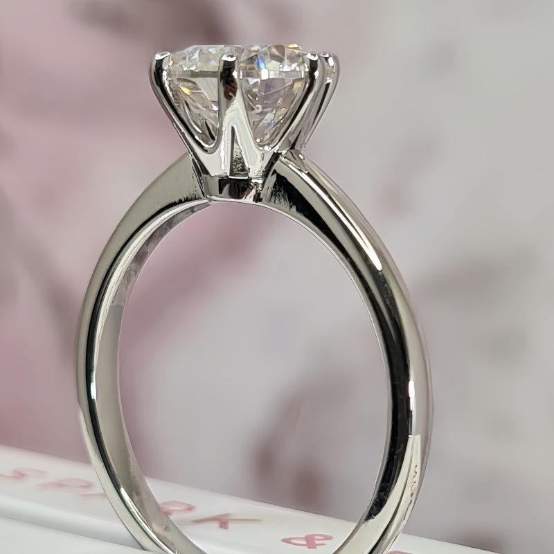 14K Gold Lab Grown Diamond CVD 2CT Round-Cut Six Prong Classic Design Promise Ring Ring