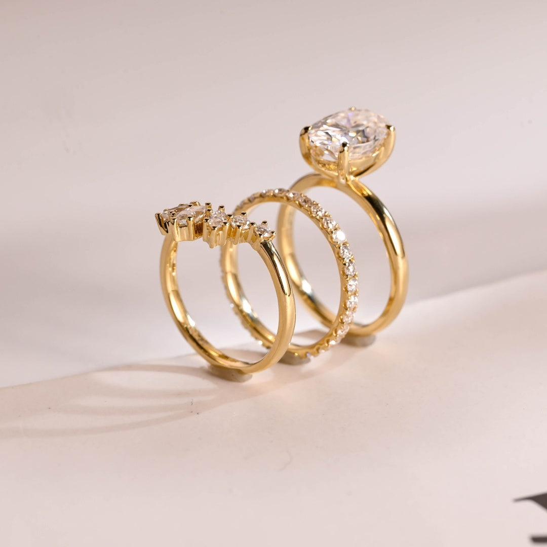 18k Glod Lab Grown Diamond CVD 2CT Oval-Cut Wedding Band Set 3 PICS