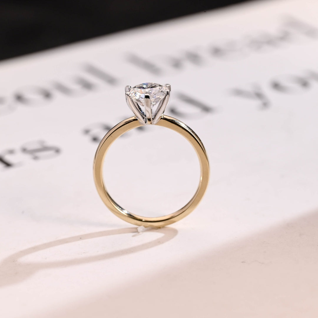 18k Gold Lab Grown Diamond CVD 3CT Round-Cut 6 Prong Classic Ring