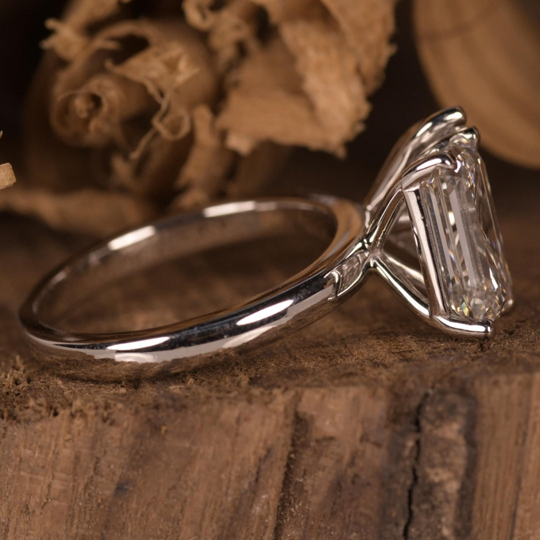 18K Gold Lab Grown Diamond CVD Emerald and Pear-Cut Two Stone Geometric Minimalist Ring