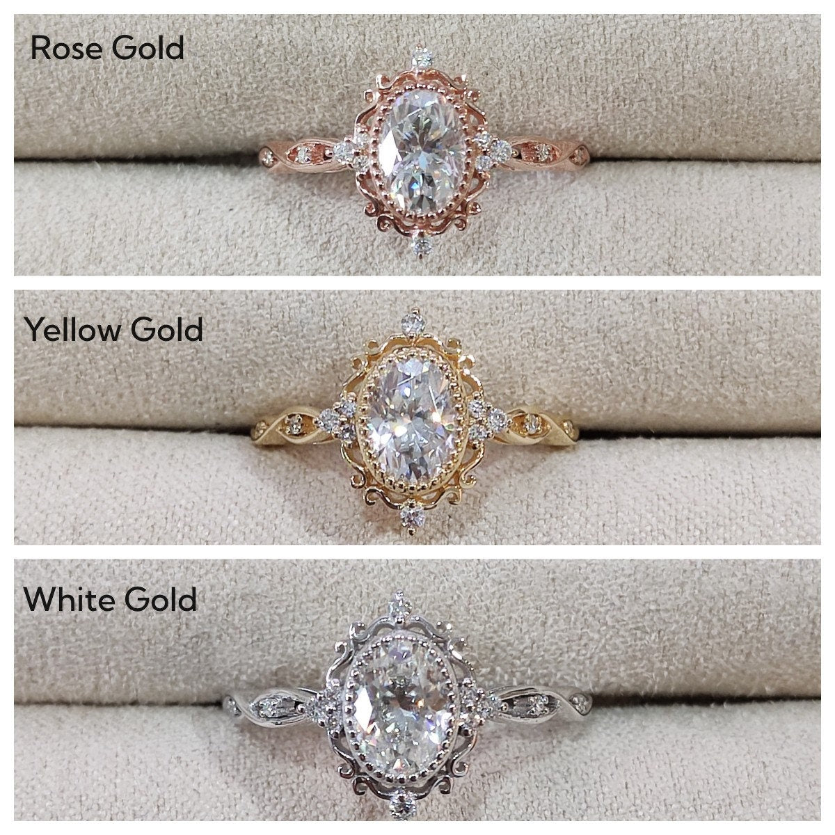 18k Gold Lab Grown Diamond CVD 2CT Oval-Cut Art Deco Filigree Wedding Ring