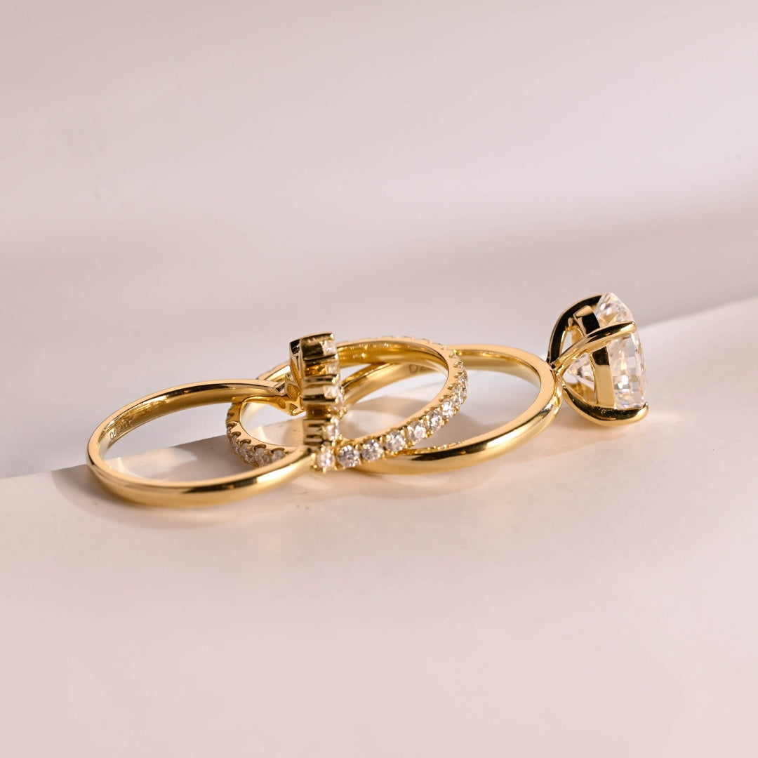 18k Glod Lab Grown Diamond CVD 2CT Oval-Cut Wedding Band Set 3 PICS