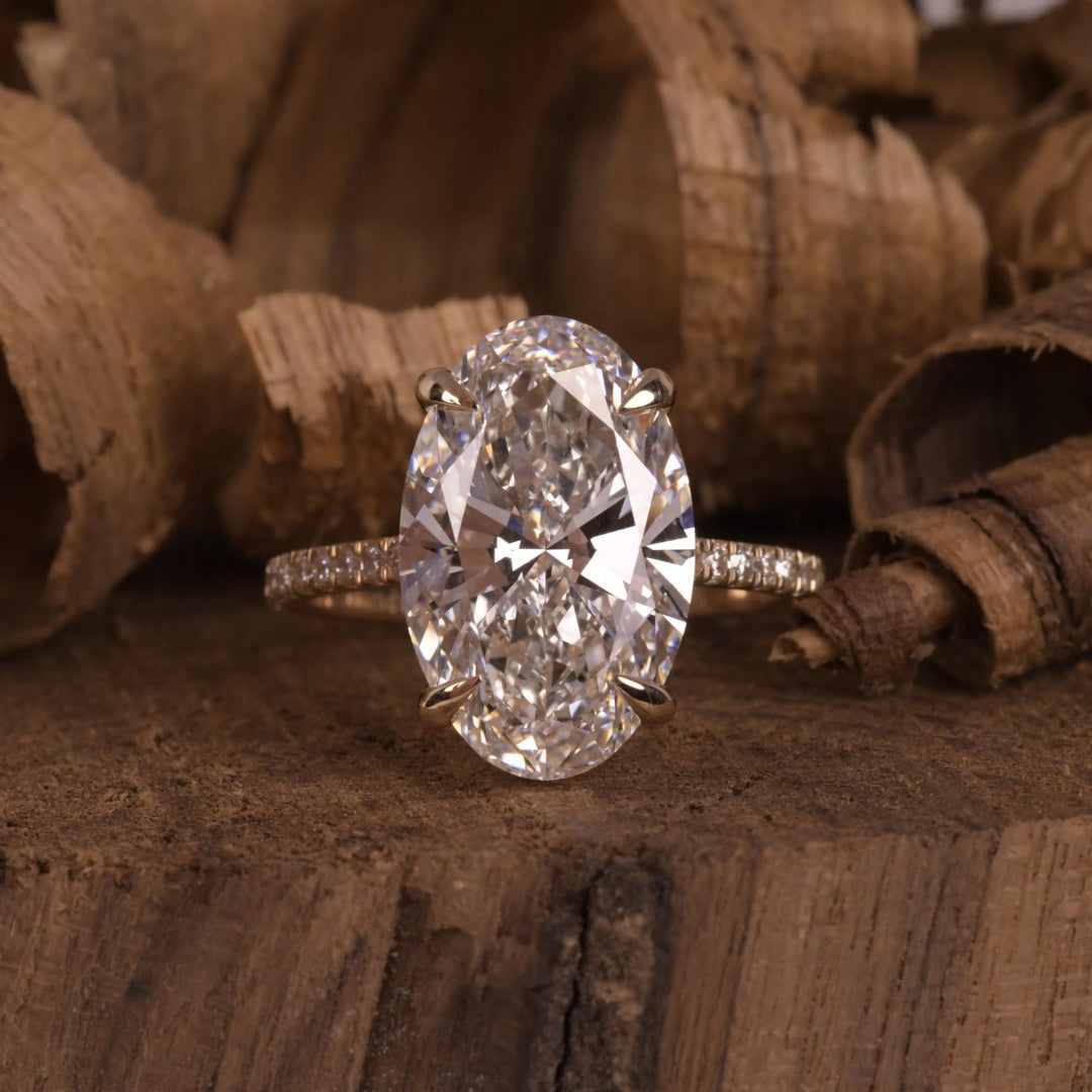 18K Gold Lab Grown Diamond CVD 5CT Oval-Cut Engagement Wedding Ring