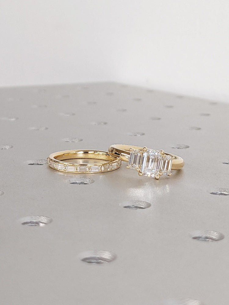 18K Gold Lab Grown Diamond CVD 1.5CT Emerald-Cut Engagement Ring Set For Proposal