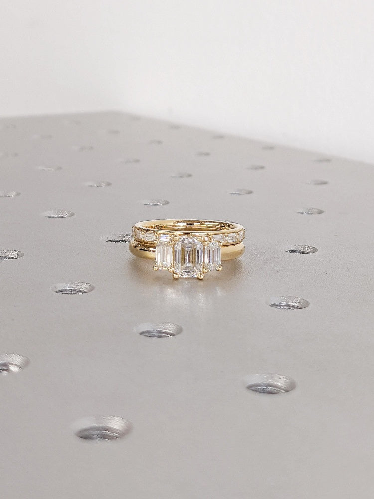 18K Gold Lab Grown Diamond CVD 1.5CT Emerald-Cut Engagement Ring Set For Proposal