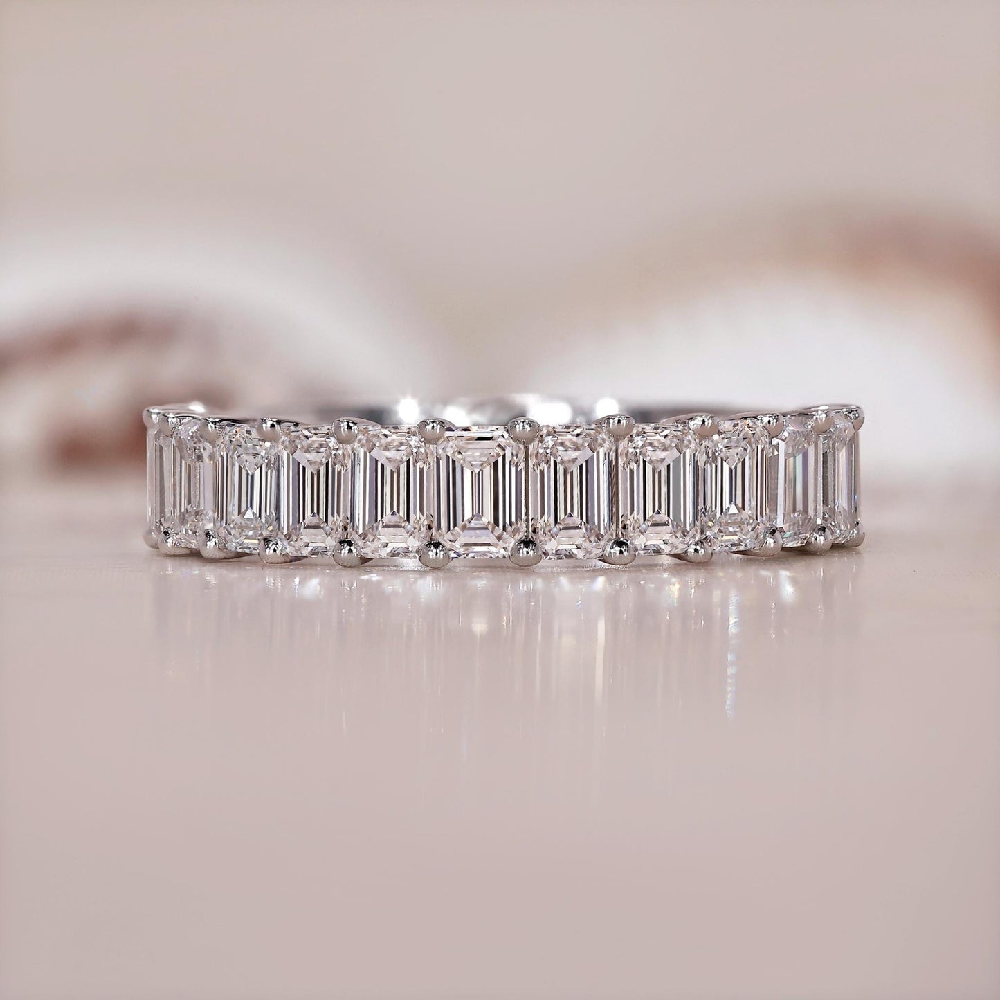 10K Gold Lab Grown Diamond CVD 2CT Emerald-Cut Shared Prong Half Eternity Ring