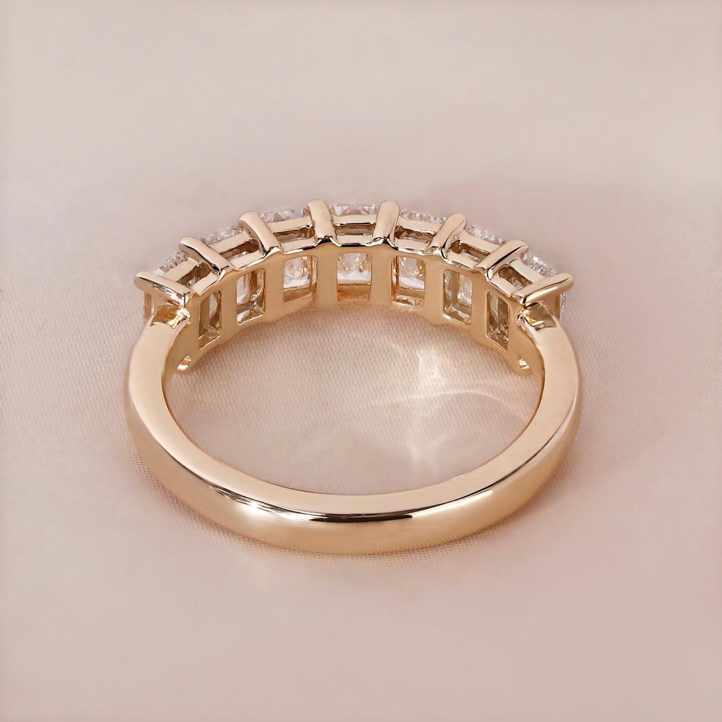 10K Gold Lab Grown Diamond CVD 3.5CT Emerald-Cut Seven Stone Classic Wedding Band