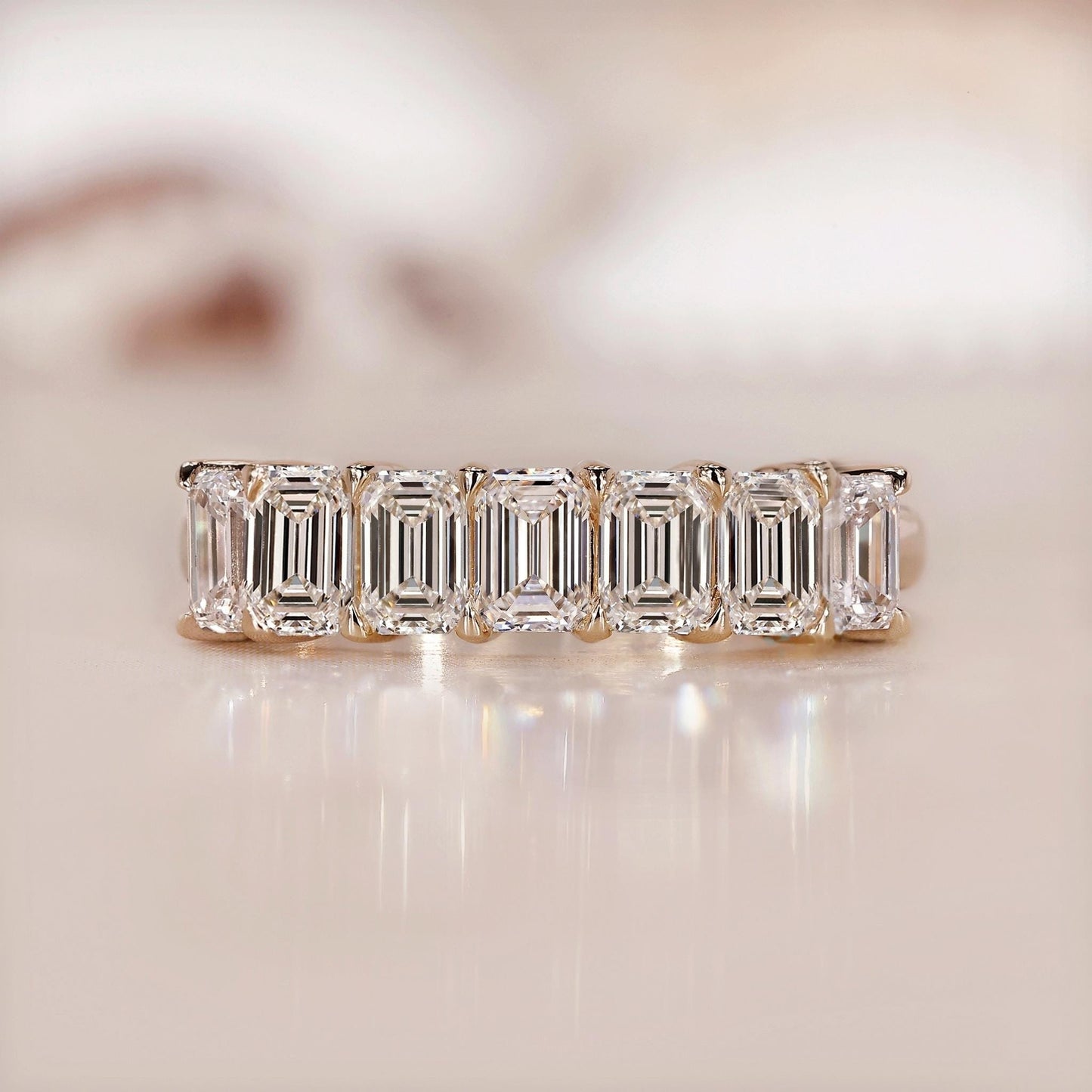 10K Gold Lab Grown Diamond CVD 3.5CT Emerald-Cut Seven Stone Classic Wedding Band
