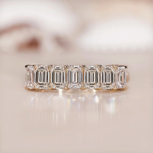 10K Gold Lab Grown Diamond CVD 3.5CT Emerald-Cut Seven Stone Classic Wedding Band