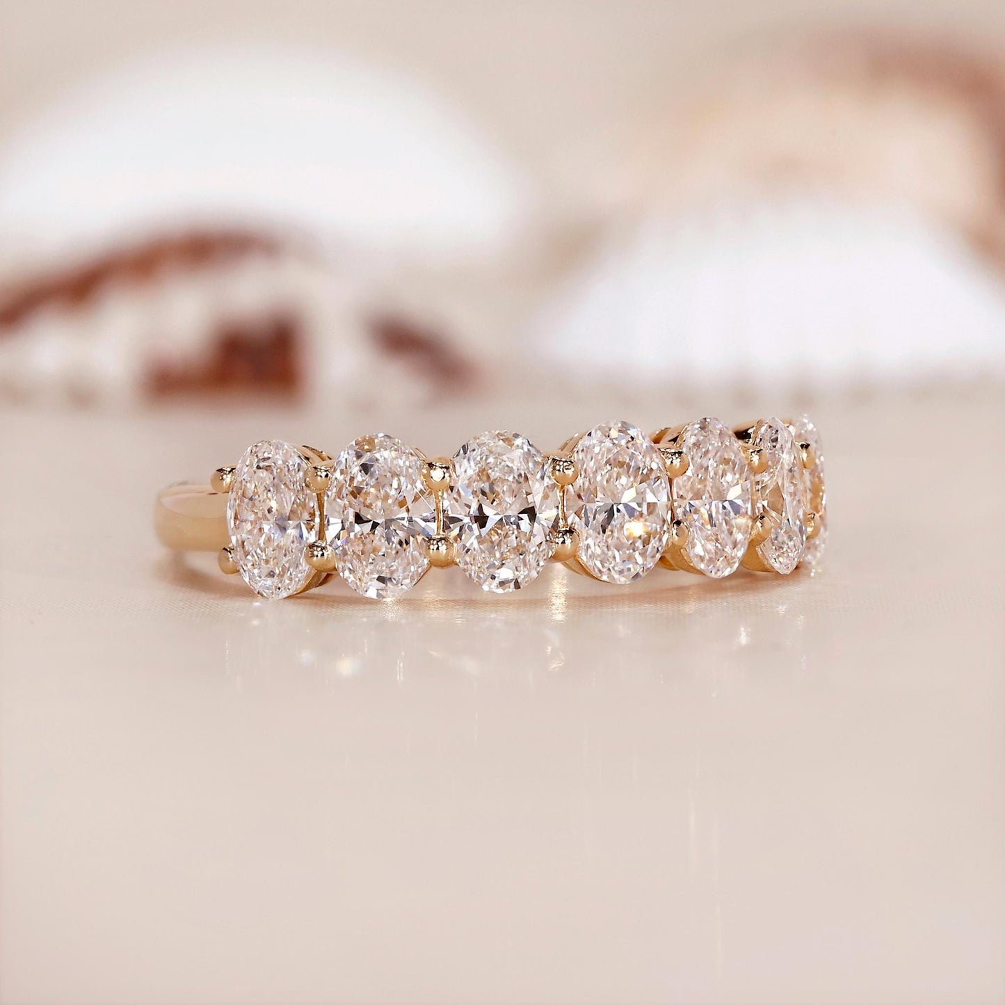 18k Gold Lab Grown Diamond CVD Oval-Cut Seven Stones Wedding Band