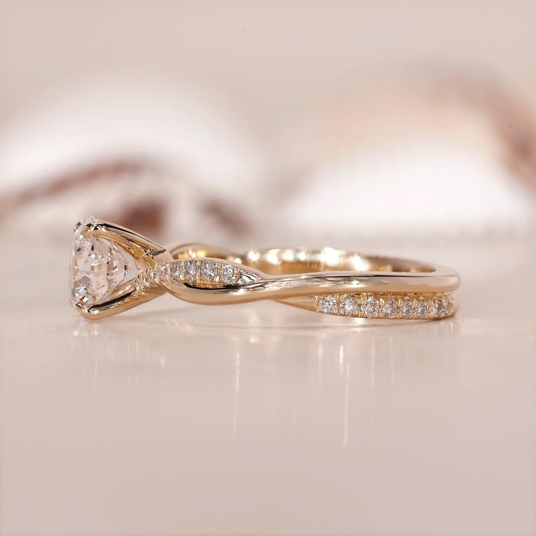 10K Gold Lab Grown Diamond CVD 1CT Round-Cut Twisted Band Engagement Ring