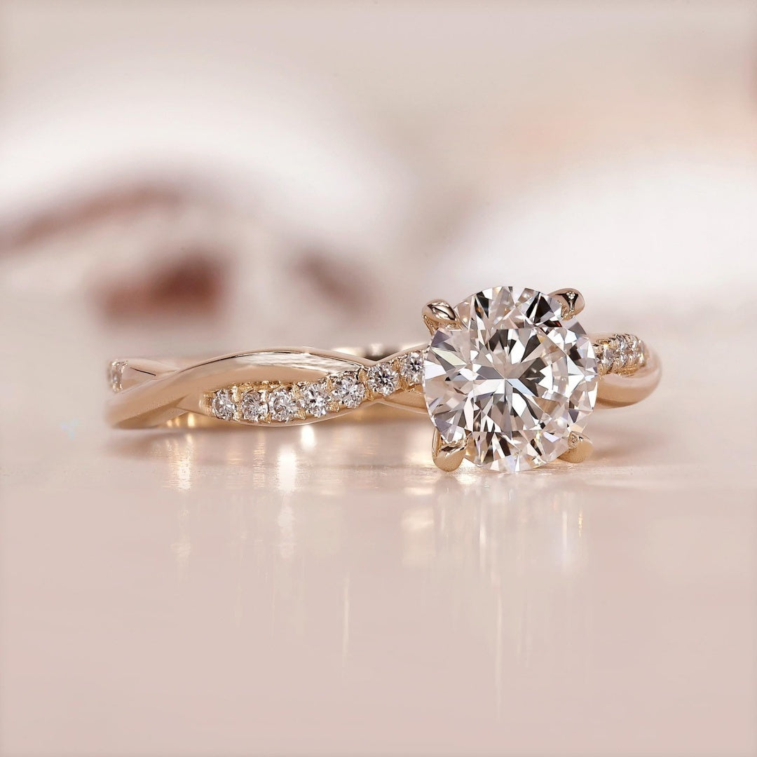 10K Gold Lab Grown Diamond CVD 1CT Round-Cut Twisted Band Engagement Ring