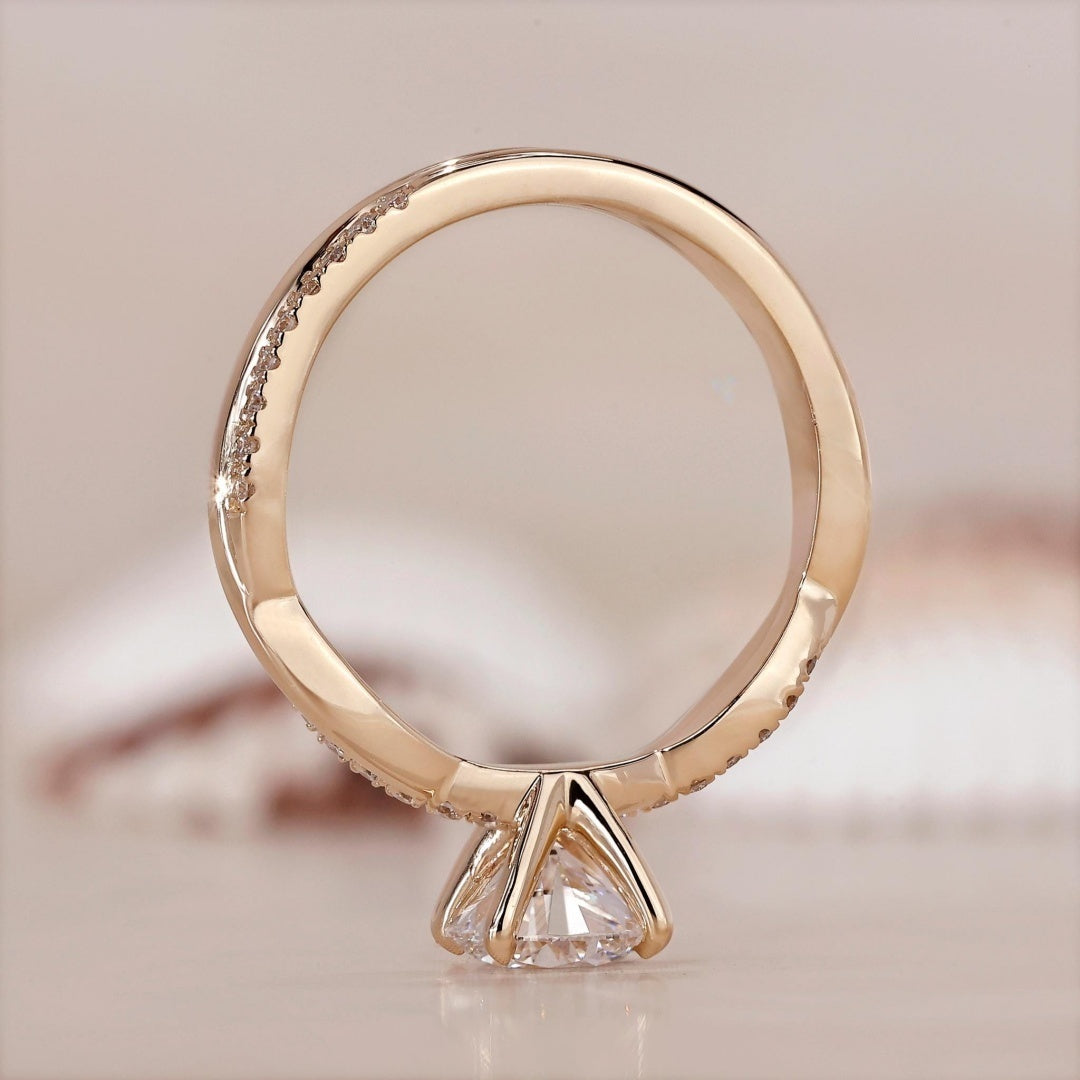 10K Gold Lab Grown Diamond CVD 1CT Round-Cut Twisted Band Engagement Ring