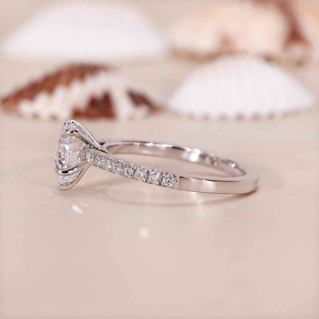 10K Gold Lab Grown Diamond CVD 1CT Heart-Cut Antique Style Pave Setting Engagement Ring