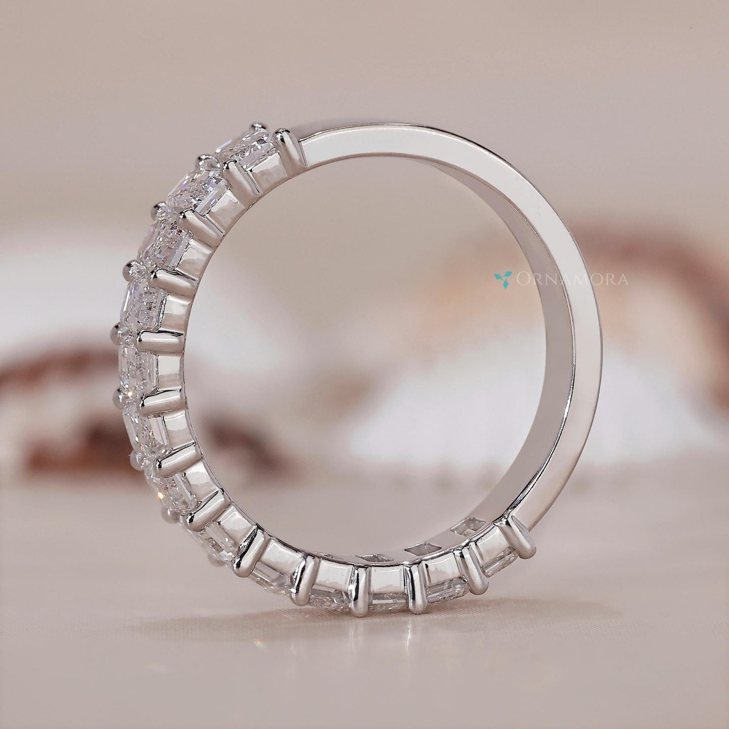 10K Gold Lab Grown Diamond CVD 2CT Emerald-Cut Shared Prong Half Eternity Ring