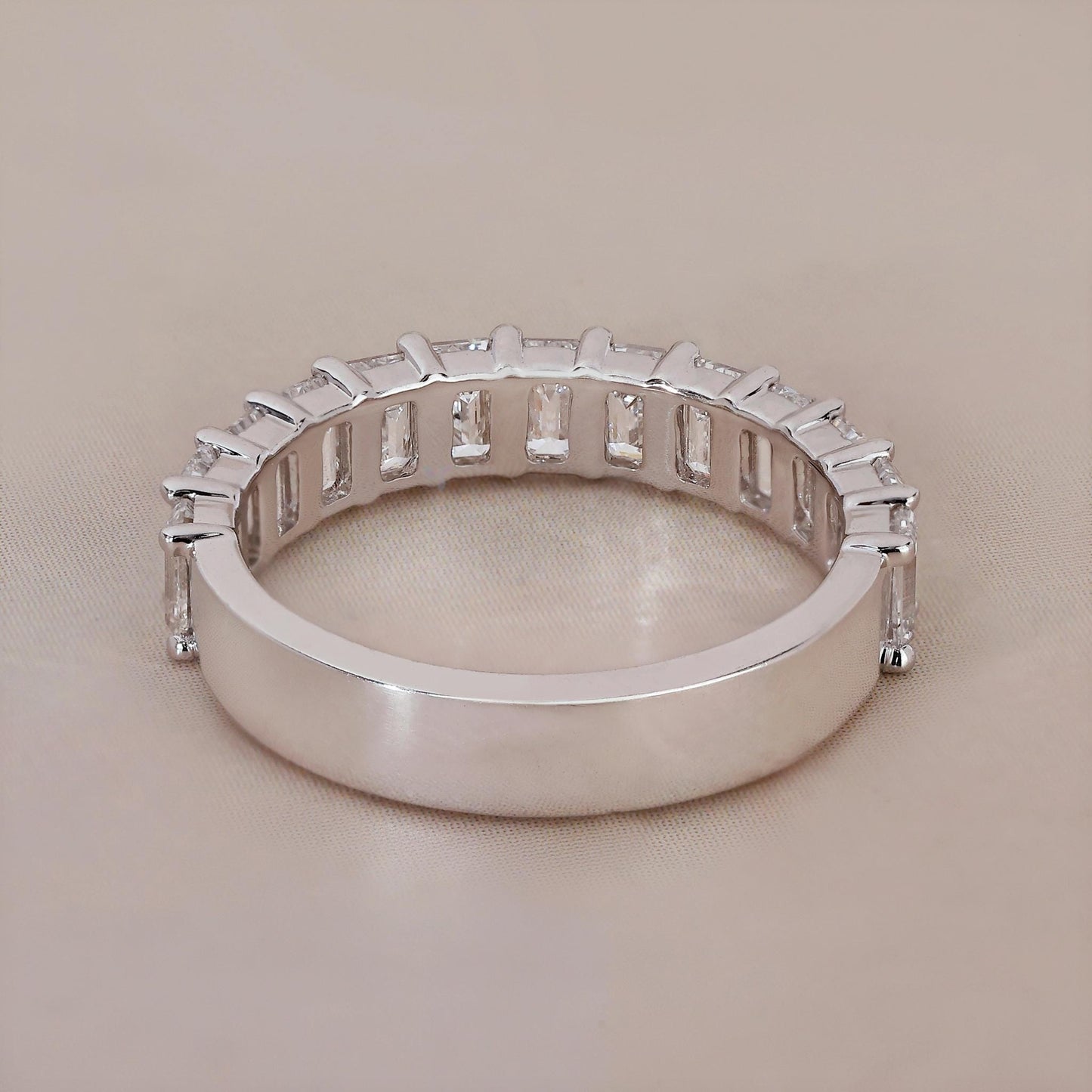 10K Gold Lab Grown Diamond CVD 2CT Emerald-Cut Shared Prong Half Eternity Ring