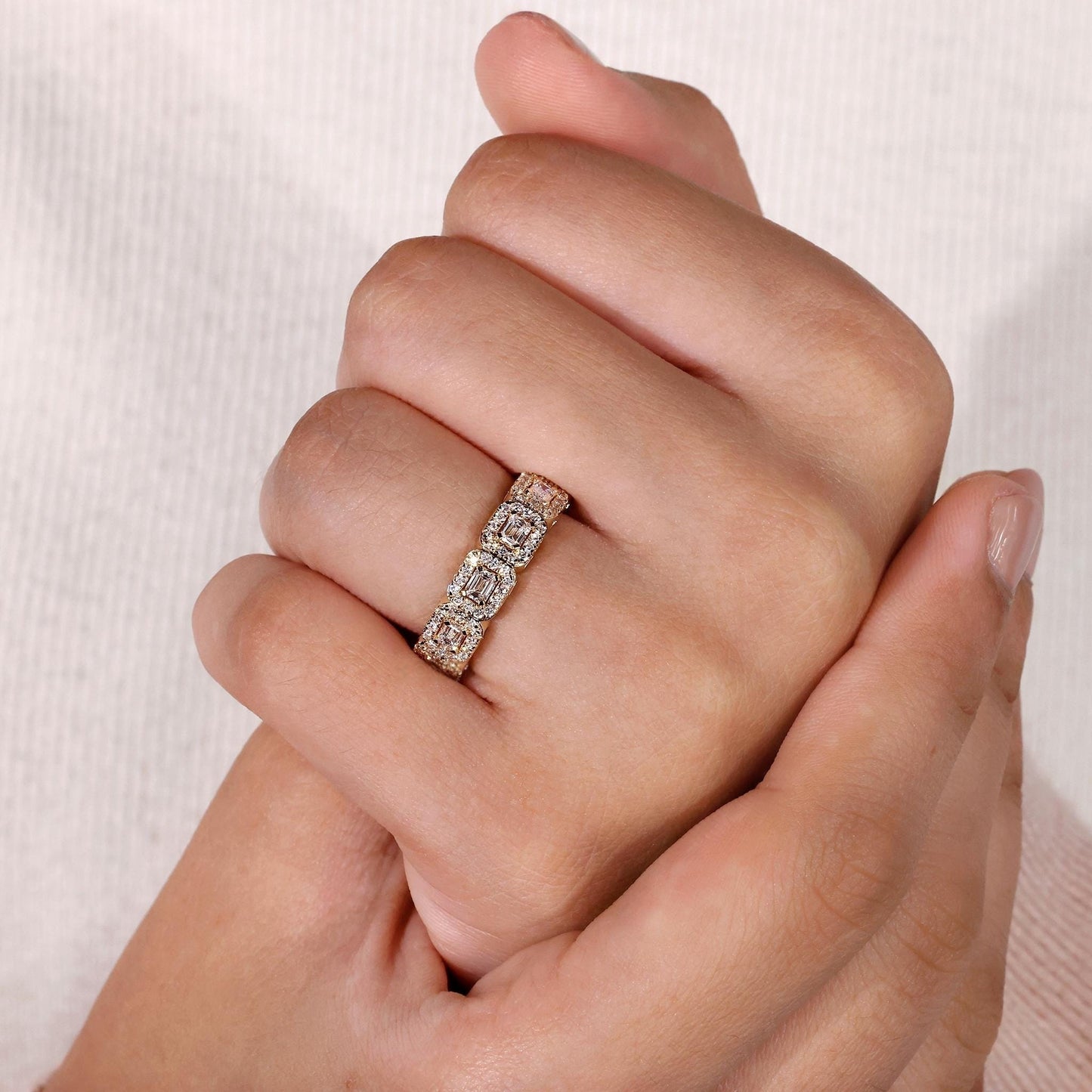 18k Gold Lab Grown Diamond CVD Vintage Halo Anniversary Ring