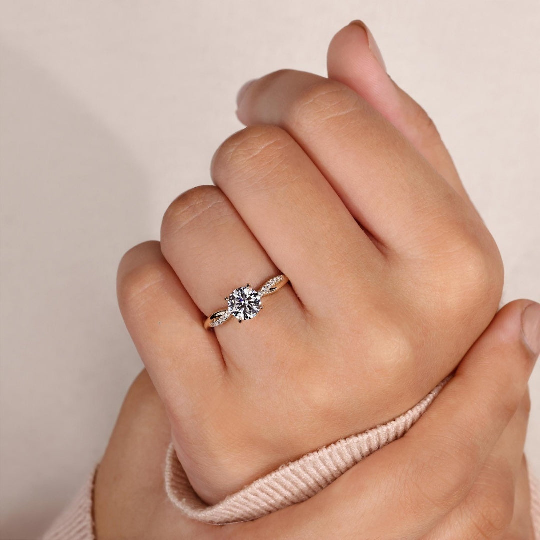 10K Gold Lab Grown Diamond CVD 1CT Round-Cut Twisted Band Engagement Ring