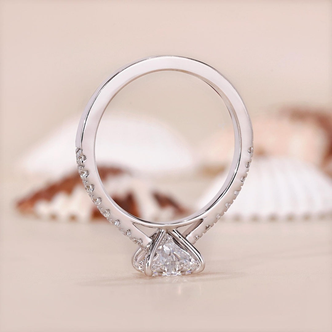 10K Gold Lab Grown Diamond CVD 1CT Heart-Cut Antique Style Pave Setting Engagement Ring