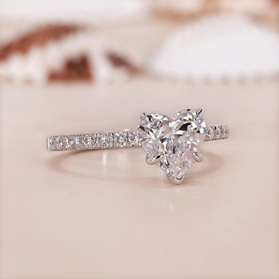 10K Gold Lab Grown Diamond CVD 1CT Heart-Cut Antique Style Pave Setting Engagement Ring