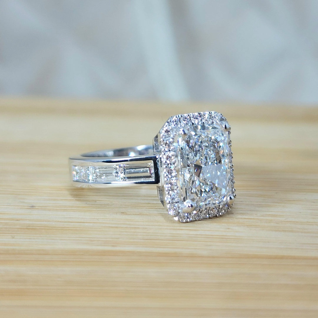 10K Gold Lab Grown Diamond CVD 2.5CT Radiant-Cut Halo Engagement Ring Birthday Gift