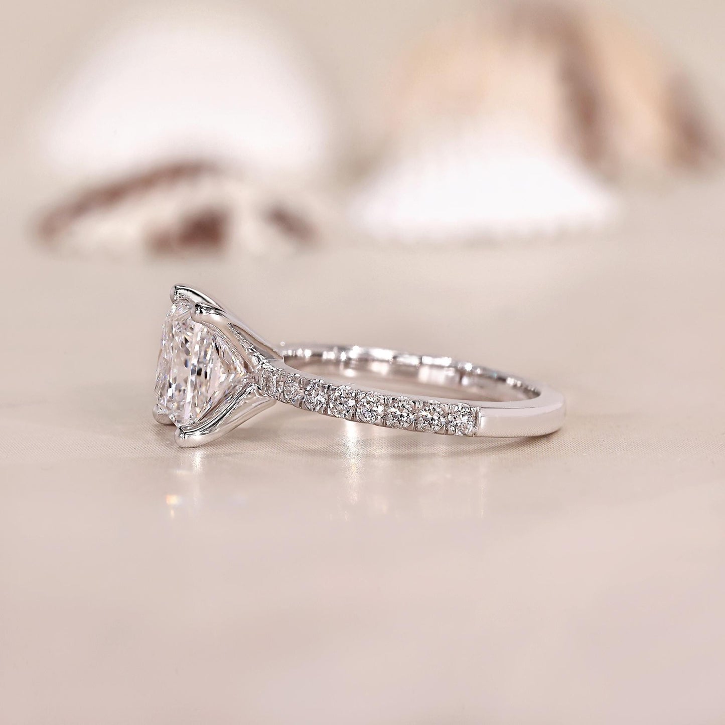 10K Gold Lab Grown Diamond CVD 2CT Princess-Cut Pave Wedding Band Classic Ring