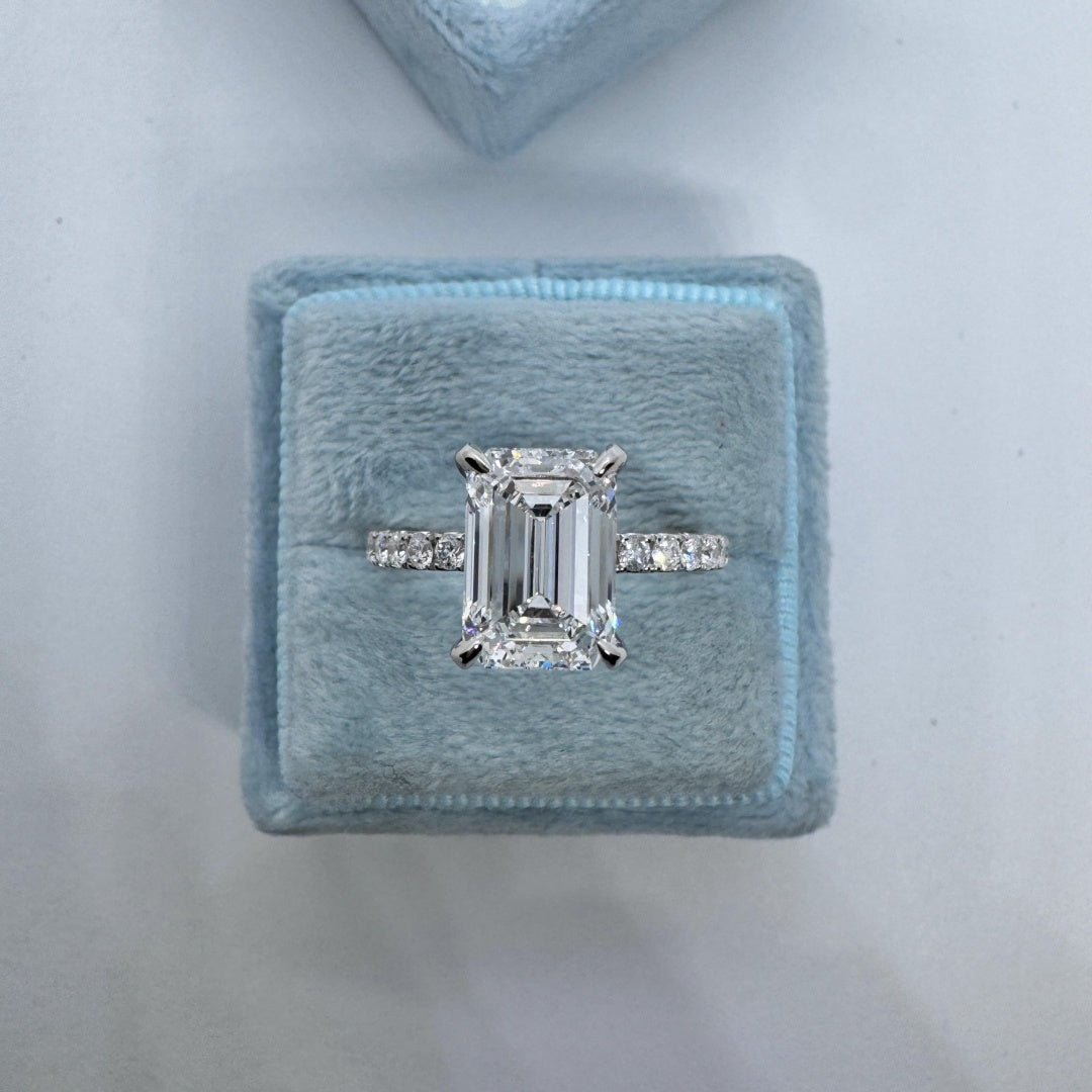 14K Gold Lab Grown Diamond CVD 3CT Emerald-Cut Four Prong Half Eternity Classic Ring